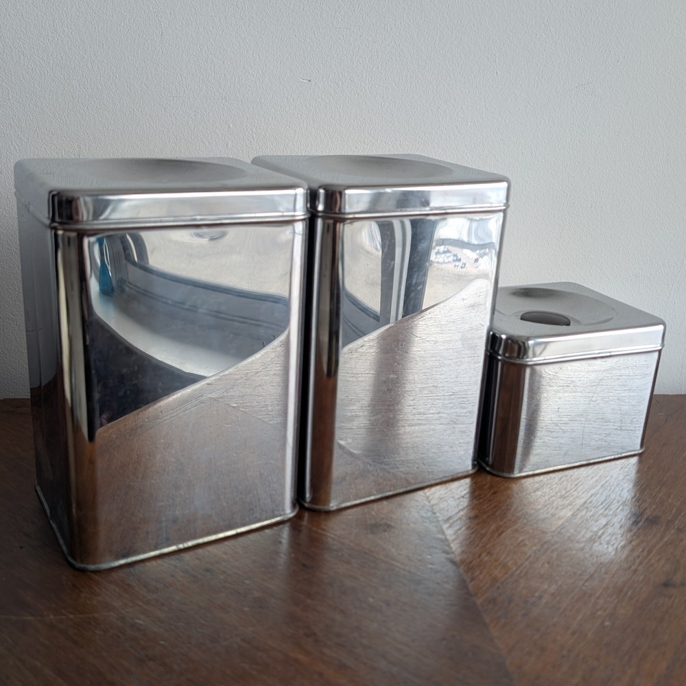 MCM Vintage Lincoln Beautyware Chrome Metal 3 Piece Canister Set - Picture 2 of 13
